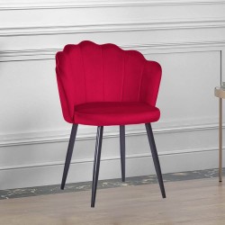 Sedia Omni velluto rosso con gambe metallo nero set 4 pezzi
