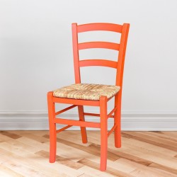 Sedia Venezia colore anilina arancio in legno di faggio con seduta in paglia set 2 pezzi