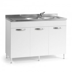 Sottolavello 120x50x85 H cm con 3 ante bianco frassinato lavello incluso