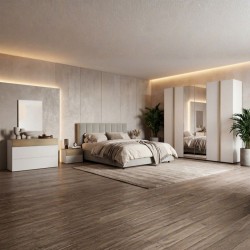 Camera da letto Amor con armadio 6 ante con specchio e letto imbottito con contenitore...