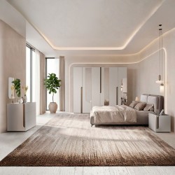 Camera da letto Loana con letto imbottito contenitore e armadio 6 ante con specchi...