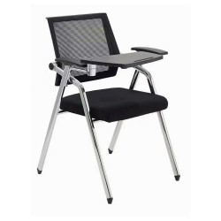 Sedia ufficio Loreto con tavolino ribaltabile, gambe in acciaio cromato e schienale in...