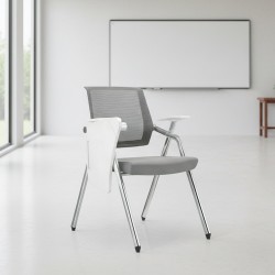 Sedia ufficio Loreto con tavolino ribaltabile, gambe in acciaio cromato e schienale in...