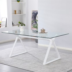 Tavolo fisso scrivania Skylar 150x90 cm. con piano in vetro temperato e gambe bianche