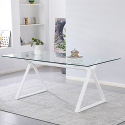 Tavolo fisso scrivania Skylar 180x90 cm. con piano in vetro temperato e gambe bianche