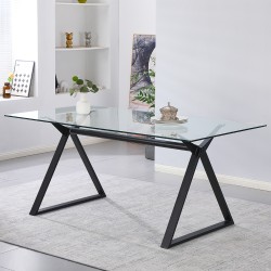 Tavolo fisso scrivania Skylar 180x90 cm. con piano in vetro temperato e gambe nere