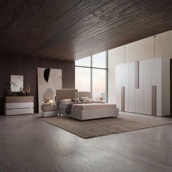 Camera da letto Malena con letto imbottito contenitore e armadio 6 ante in grigio...