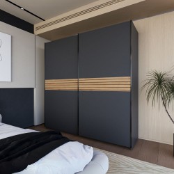 Armadio Metropol 2 ante scorrevoli 200 cm. colore antracite con inserti rovere