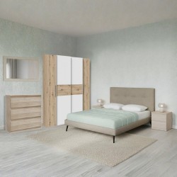 Camera da letto Milk con armadio 2 ante scorrevoli e 2 ante battenti rovere e bianco e...
