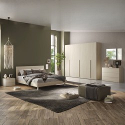 Camera da letto Corinna con armadio 6 ante battenti e letto in legno colore olmo