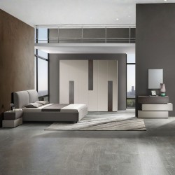 Camera da letto Kendra con letto contenitore imbottito e armadio 6 ante battenti colore...