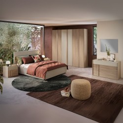 Camera da letto Faba con armadio 6 ante battenti in noce e talco e con letto...