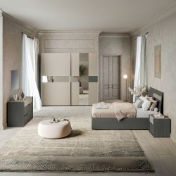 Camera da letto Tania con armadio 2 ante scorrevoli con specchi e letto contenitore in...