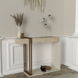 Consolle Desca con piano in travertino e struttura cashmere