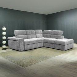 Divano letto angolare reversibile Amalfi con 5 poggiatesta regolabili e pouf...