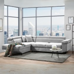 Divano letto Denver con penisola contenitore sinistra in Ronda 80 grigio chiaro
