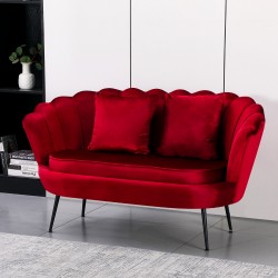 Divano a conchiglia Orel in velluto UF910-11 rosso e gambe nere