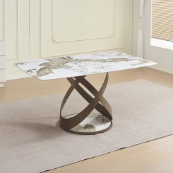 Tavolo fisso Velika con piano in ceramica effetto marmo bianco lucido e gambe in...