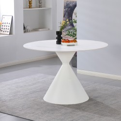 Tavolo tondo fisso Taini con piano in ceramica effetto marmo bianco opaco e gambe in...