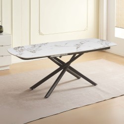 Tavolo girevole automatico allungabile Astrid con piano in ceramica effetto marmo...