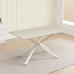 Tavolo fisso Sand con piano in ceramica beige opaco e struttura in metallo bianco