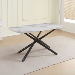 Tavolo fisso Linus con piano in ceramica effetto marmo grigio lucido e gambe in metallo...