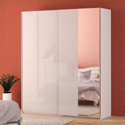 Armadio Afra 2 ante scorrevoli con specchio L 200.1 x P 61.2 x H 235 cm. colore bianco...