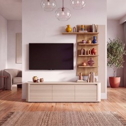 Soggiorno parete attrezzata Core piccolo con porta tv e libreria pensile in rovere e...