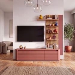 Soggiorno parete attrezzata Core piccolo con porta tv e libreria pensile in rovere e...