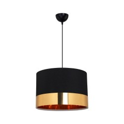 Lampada a sospensione Alfina con paralume in PVC effetto tessuto nero fascia oro ASZ1665
