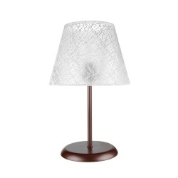 Lampada da tavolo Elva MNG3065 in metallo e paralume in PVC effetto tessuto ricamo