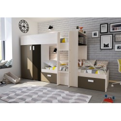 Letto a castello 1371 bianco vintage, beige e marrone con armadio e cassetti reversibili