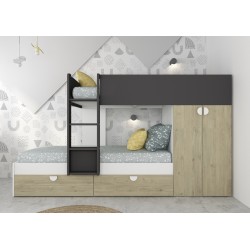 Cameretta con letto a castello con cassettoni e armadio reversibile colore rovere e...
