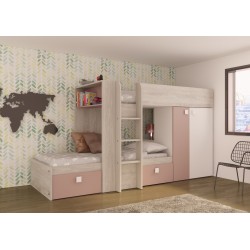 Cameretta 1262 con letto a castello con due cassettoni e armadio reversibile colore...