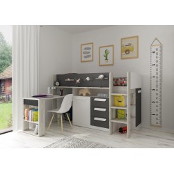 Letto a soppalco 6020 bianco antracite con scrivania estraibile reversibile