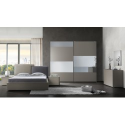 Camera da letto Liana colore canapa con letto contenitore e testiera grigio tortora