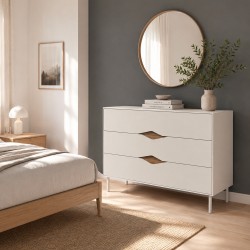 Cassettiera Marquise con 3 cassetti in colore cashmere e dettaglio rovere deep oud