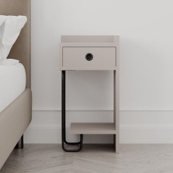 Comodino Sirius con cassetto tortora e gamba in metallo nero destro