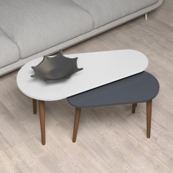 Doppio tavolino Pear bianco e antracite con gambe in legno