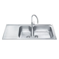 Lavello Smeg LGM116S inox 2 vasche con gocciolatoio sinistro microantigraffio 116x50 cm