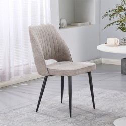 Sedia Naila con schienale con trama a righe verticali in tessuto beige e gambe in...