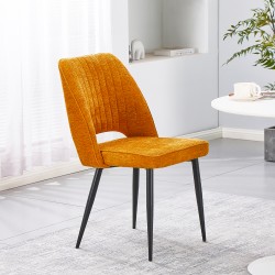 Sedia Naila con schienale con trama a righe verticali in tessuto senape e gambe in...
