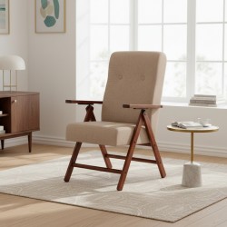 Poltrona Pianosa in faggio regolabile con struttura noce e tessuto beige