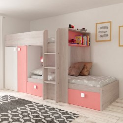 Cameretta 1267 con letto a castello con due cassettoni e armadio reversibile colore...