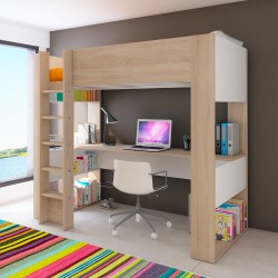 Cameretta 1652 con letto a soppalco e scrivania sottostante colore bianco e rovere