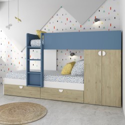 Cameretta con letto a castello con cassettoni e armadio reversibile colore rovere e...