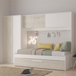 Cameretta a ponte 6006 con letto estraibile e armadio colore bianco consumato e bianco...
