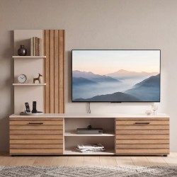 Parete attrezzata Berno14 con 2 ante e vano a giorno e mensole colore cashmere e...