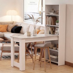 Tavolo penisola Mojo02 con libreria inclusa in bianco e piano cemento