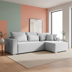 Divano angolare Emily con funzione letto easy open con contenitore e penisola...